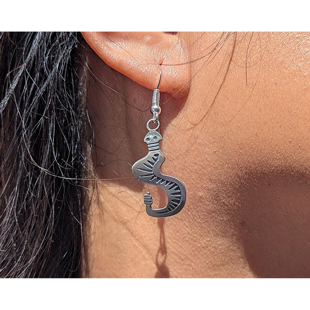 Navajo Jewelry Sterling Silver Rattlesnake Earrings Native American Women **